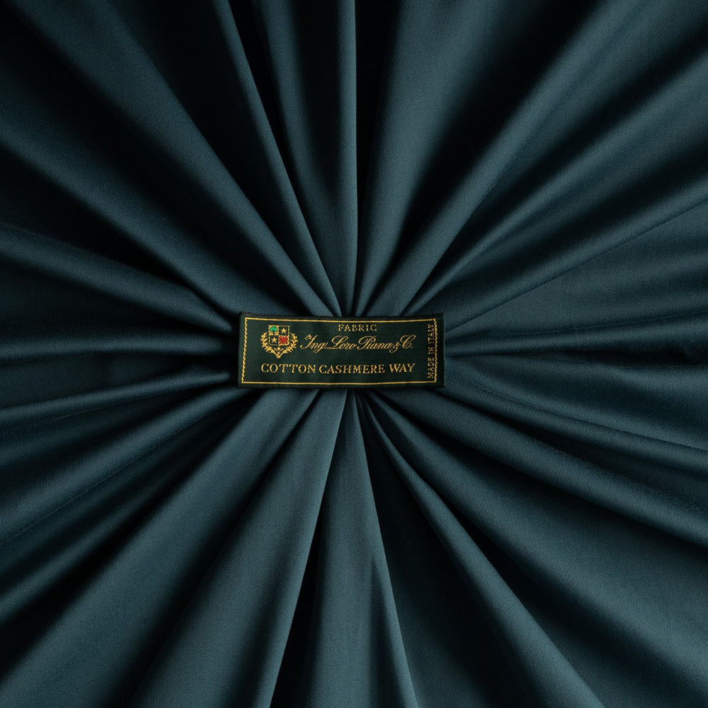 Loro Piana teal cotton and cashmere fabric with woven brand label