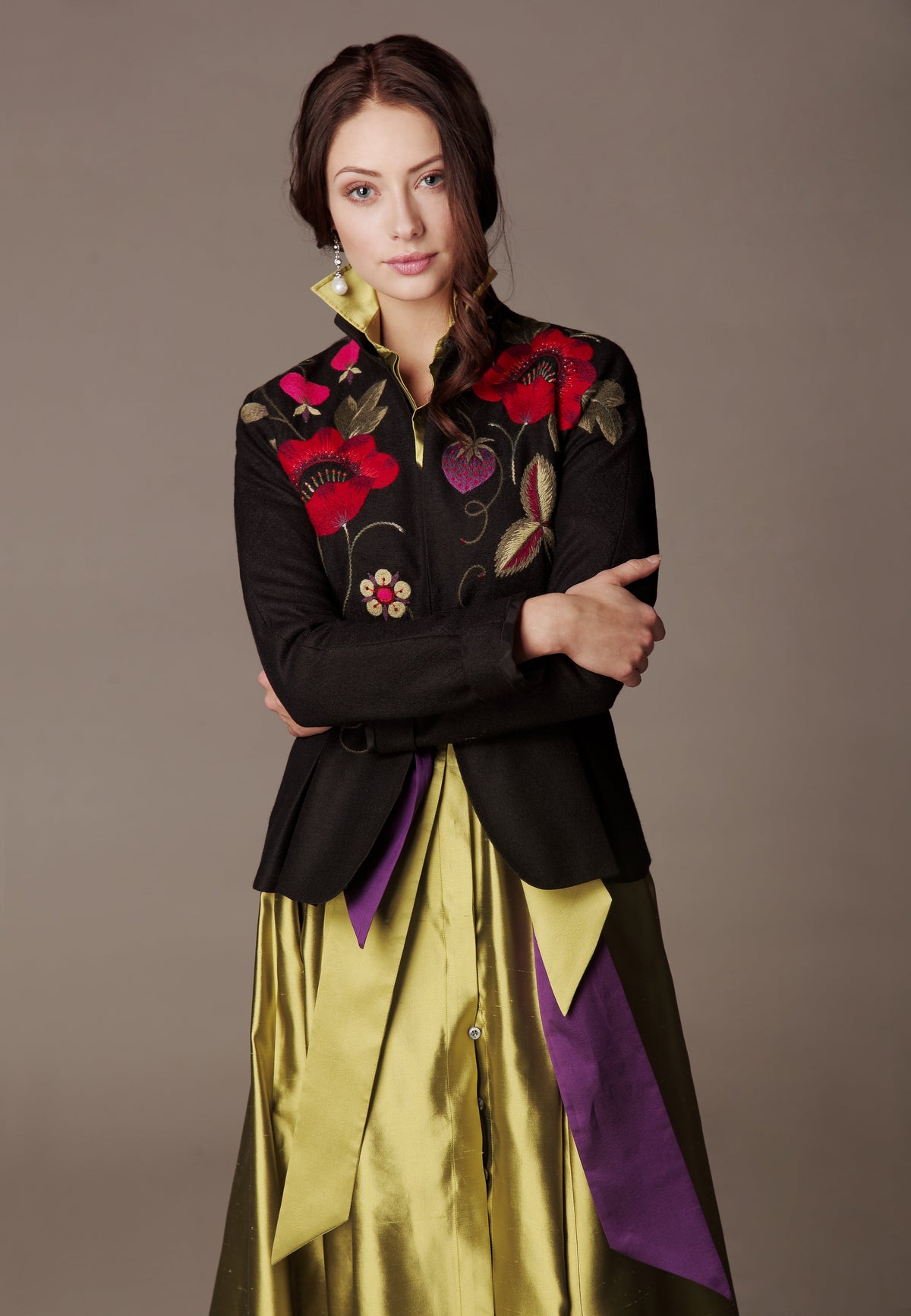 OSAKA jacket in black merino wool jersey with embroidery