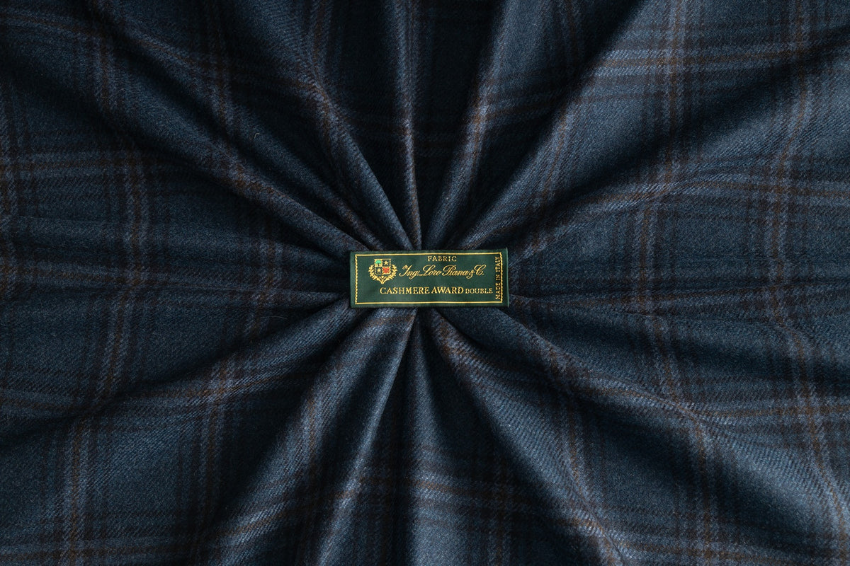 Loro Piana dark checked cashmere with woven brand label