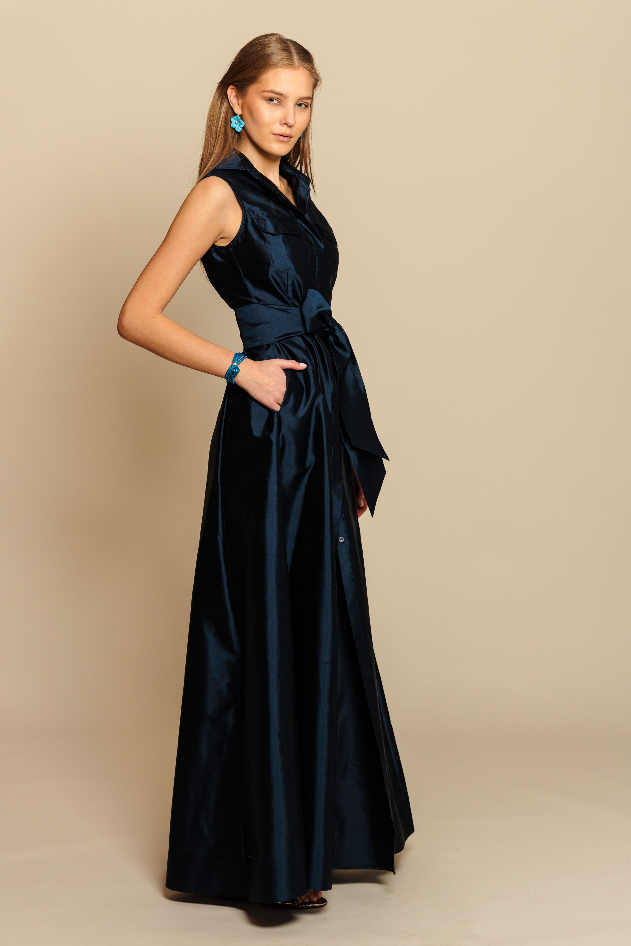 Shirtdress "KATE MAXI SAFARI" / Luxury Silk Shantung